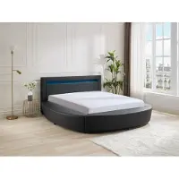 Vente-unique Rond bed kunstleer zwart 180 x 200 cm ABULIS