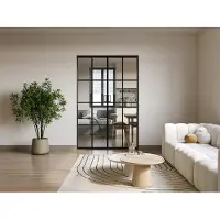 Vente-unique Dubbele schuifdeur met klamplaagsysteem in aluminium en gehard glas - 2 x H205 x L63 cm - WILDEN II