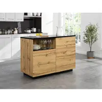 Vente-unique Centraal keukeneiland met 2 deuren en 1 nis van mdf - Naturel en zwart - CORELINA L 120 cm x H 90 cm x D 60 cm