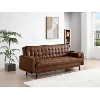 Vente-unique Slaapbank van microvezel ELEANOR - bruin vintage effect