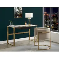 Vente-Unique.nl Set van 2 stoelen met armleuningen PERIA - Fluweel en roestvrij staal - Beige & goudkleurig