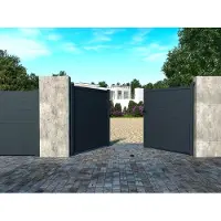 Vente-Unique.nl Gemotoriseerde draaipoort in aluminium antraciet NAZARIO - L305 x 181cm