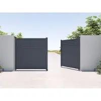 Vente-unique Vleugelpoort van aluminium met jaloezievorm L 355 x H 180 cm donkergrijs - VIAZO