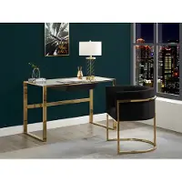 Vente-unique Set van 2 stoelen met armleuningen PERIA - Fluweel en roestvrij staal - Zwart & goudkleurig