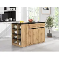 Vente-unique Keukeneiland met opbergruimte - Zwart en naturel - MEILI L 130 cm x H 90 cm x D 65 cm