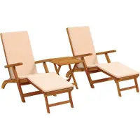 vidaXL Ligstoel die kan leunen en vouwen 3 pcs Beige