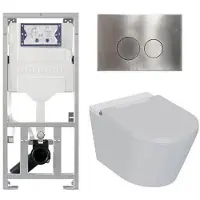 Geberit QeramiQ Luma Douche WC Set - UP320 inbouwreservoir - met Burda frame - fohn - ladydouche - RVS bedieningsplaat - ronde knoppen - glans wit SW1247816/SW706194/0701131