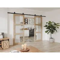Vente-unique Dubbele schuifdeur met wandbevestiging in hout en gehard glas - 3 vensters - 2 x H205 x L93 cm - ACOSTA II