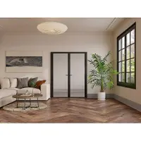 Vente-unique Omkeerbare dubbele deur van aluminium en gehard glas - 2 x H204 x B83 cm - Zwart - LOXTON