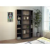 Vente-unique Schuifboekenkast met 18 nissen - Naturel en antraciet - PRALI