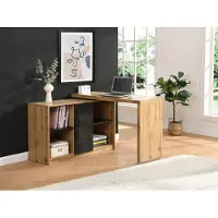 Vente-unique Uitschuifbaar bureau met draaibaar blad in 360° - Mdf - Naturel en zwart - PAVELO L 190 cm x H 76.5 cm x D 42 cm