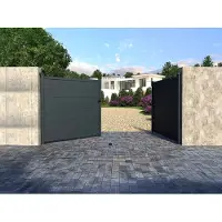 Vente-unique.be Gemotoriseerde draaipoort in aluminium antraciet NAZARIO - L355 x 181cm + Motor RIVE