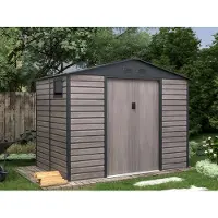 Vente-unique Tuinhuisje in gegalvaniseerd staal met houteffect ADELMO - grijs - 5,40 m?