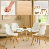 Glamour Scandinavische Lente 5-Delige Ruimtebesparende Eetset met Tafel en Stapelbare Stoelen – Natural/Wit, Compact Design 75x80x80 cm