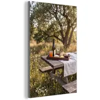 MuchoWow Aluminium schilderij 20x30 cm - Wanddecoratie metaal - Picknick - Wijn - Kaasplankje - Metalen muurdecoratie woonkamer - Decoratie industrieel - Foto op dibond - Industriële accessoires slaapkamer
