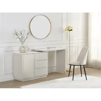 Vente-unique Kaptafel met draaiende hoek - 3 lades en 1 deurtje - Mdf - Beige - VELANTO