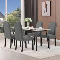Glamour Luxe Scandinavische Eetkamerstoelen Set van 2 – Hoge Rugleuning, Donkergrijs Linnen, Ergonomisch Gestoffeerd, Massief Houten Poten 42 x 45,5 x 103 cm