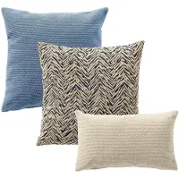 Dutch decor - KUSSENSET - 3-delig - Lake Breeze - 45x45 cm, 30x50 cm - inclusief binnenkussens - blauw, beige - Met Ritssluiting – Decoratie set sierussens - Comfortabele kussentjes voor op de Bank