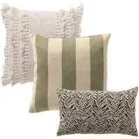 Dutch decor - KUSSENSET - 3-delig - Gentle Rain - 45x45 cm, 30x50 cm - inclusief binnenkussens - wit, groen, blauw - Met Ritssluiting – Decoratie Kussens - Comfortabele kussentjes voor op de Bank