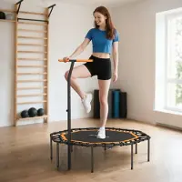 OKWISH Fitnesstrampoline – Verstelbare Handgreep – 128 x 120 x 98-126 cm – Kunststof En Staal – Zwart – Opvouwbaar