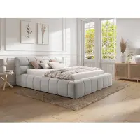 Vente-unique Bed met opbergruimte stof lichtgrijs 180 x 200 cm (Super King Size Bed)