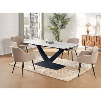 Pascal Morabito Verlengbare eettafel 6 tot 10 plaatsen van keramiek en metaal - Wit en zwart marmereffect - MALATA - Van Pascal Morabito