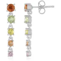 Cavill - Zilveren oorbellen 925 Sterling zilver geplatineerd - Multicolor saffier totaal 1 438 ct - Elegant rond 23 mm Madagaskar kleurig