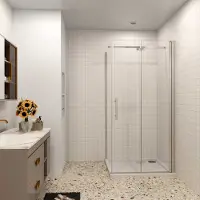 AICA hedendaags Douchecabine 70x80x195cm vouwdeur en vaste zijwand 6 mm NANO EasyClean veiligheidsglas - helder chroom - 73-120cm Stabilisatiestang incl. douchebak