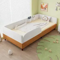 STILVORA Gestoffeerd bed 90x200 cm met 2 opbergzakken, eenpersoonsbed met antival-schuimrand en een stevig bedframe, kinderbed in modern design, wit