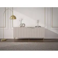Vente-unique Buffetkast met 4 deurtjes van mdf en staal - Beige en goudkleurig - YESINIA