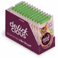 Delickcious volwassen katten natvoer lam en kip met sperziebonen in gelei 12x85g