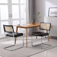 Glamour Luxe Industriële Eetkamerstoelen Set van 2 – Rotan Rugleuning & PU Leder, Ergonomisch Design met Chromen Poten, 61×50×85 cm