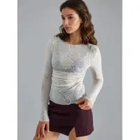 Busem Aansluitende Langetermijn Tulle Blouse met Flockprint