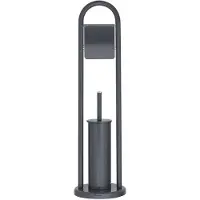 Unyqoos Toiletrolhouder met toiletborstel – Set van roestvrij staal (grijs), compact, 19 x 70,5 x 19 cm