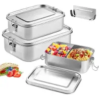 Unyqoos Set van drie roestvrijstalen lunchboxen met lekvrije afsluiting en stapelbaar ontwerp