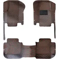 Happiq Auto Vloermatten Set – Voor SUV 2011–heden 7-Zits – Volledige Dekking / Interieur Bescherming – PU Leer Black Red