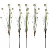 Mica Decorations - 5x - Rietgras kunstplant losse steel - tak - groen/pluis bollen - wit - 84 cm