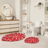 Unyqoos Stijlvolle Oranje Badmat Set met Monstera Design voor Veiligheid en Comfort in de Badkamer