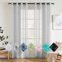 Unyqoos Transparante en Luchtige Polyester Gordijnenset met Ingestanste Ringen voor Slaapkamer en Woonkamer, Grijs, 140 x 245 cm, 2 Stuks
