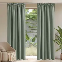 Unyqoos Set van Twee Thermo Verduisteringsgordijnen voor Woonkamer met Plooiband, Saliegroen, 245 x 140 cm