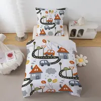 Unyqoos Kinderbeddengoedset met kleurrijk auto- en ballonontwerp van microvezel voor jongens