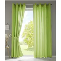 Unyqoos Set van 2 elegante appelgroene gordijnen van microsatijn met oogjesbevestiging