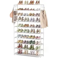 Unyqoos schoenenrek met 10 niveaus voor 50 paar schoenen – ruimtebesparende schoenenopslag, wit, 86 x 25 x 155 cm, 5 haken per zijde