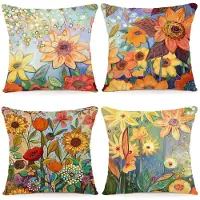 Unyqoos Sierlijke Waterverf Bloemen Kussenhoezen Set van 4 voor Binnen en Buiten 40 x 40 cm