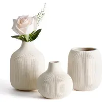 Unyqoos Set van drie stijlvolle beige keramische vazen voor moderne interieurdecoratie, 3 stuks, 15cm, 12.5cm, 10.5cm