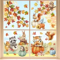 Unyqoos Herbruikbare herfst raamdecoraties met bosdieren en esdoornbladeren