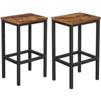 Unyqoos Set van 2 barkrukken – Vintage bruin, zwart stalen frame, 40 x 30 x 65 cm, geschikt tot 120 kg, voor keuken, woonkamer en eetkamer