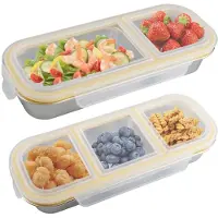 Unyqoos Set van twee roestvrijstalen snackboxen met meerdere compartimenten