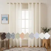 Unyqoos Transparante Linnenlook Gordijnen Set van 2 met Oogjes voor Woon- en Slaapkamer Decoratie