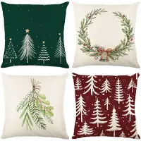 Unyqoos Set van vier linnenlook kussenslopen met kerstmotieven voor huis en auto